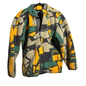STUSSY Geometric Block Fleece Pullover Fleece 1/4 Zip Pullover Jacket Sz S